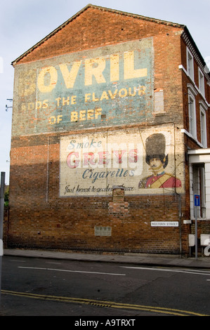 old bovril and cigarettes advert painted on building Stock Photo