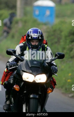 Travelling paramedic marshall on his bike at the Cookstown 100 road races Stock Photo