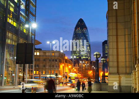 30 St Mary Axe Swiss Re Gherkin skyscraper tower in London England UK Stock Photo