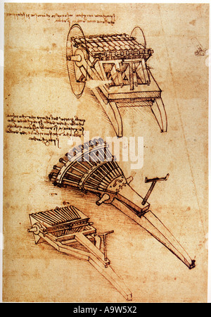 Design for a machine gun by Leonardo da Vinci Stock Photo