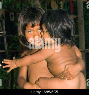 Portrait of two little Indian girls from the Dessanos tribe Rio Taruma Amazon state Brazil Stock Photo
