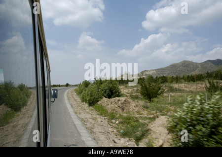 China Shanxi On The Road Between Datong And Hunyuan Landscape From A Passengers Bus Stock Photo