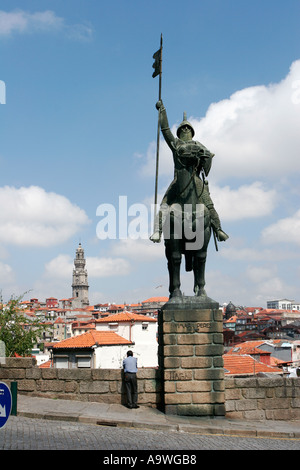 Statue of Vímara Peres by the Cathedral in Porto Portugal Stock Photo