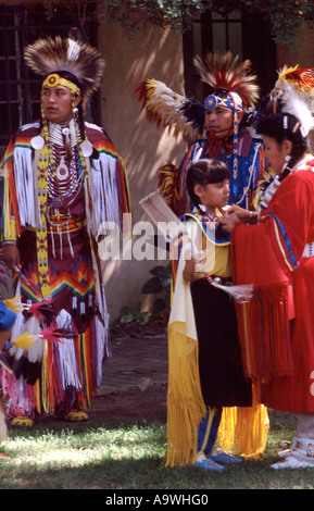 Native American Indians in Traditional Dress The Palace of The Governers Santa Fe USA Stock Photo