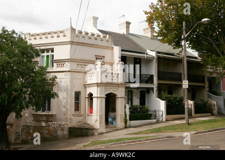 Row of victorian terrace houses in the trendy area of Paddington a suburb of Sydney Australia Stock Photo