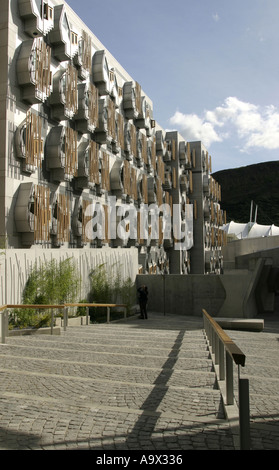 Exterior of the new Scottish Parliament building Edinburgh showing the MSP s office windows September 2004 Stock Photo