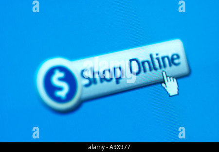 Shop online button on computer Stock Photo