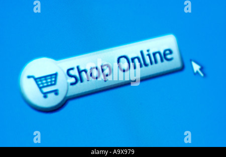 Shop online button on computer Stock Photo