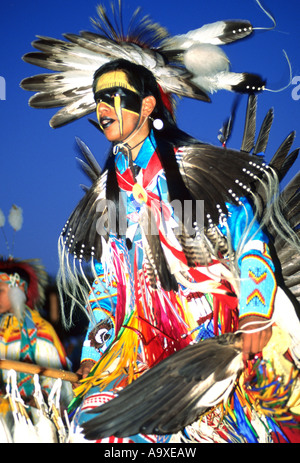 Young dancer at Powpow, a traditional meeting of Northamerican Indians, USA, Montana, Milk River Stock Photo