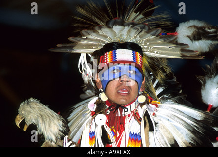 Young dancer at Powpow, a traditional meeting of Northamerican Indians, USA, Montana, Milk River Stock Photo