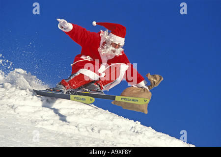 Santa Claus on skis, Austria, Alps Stock Photo