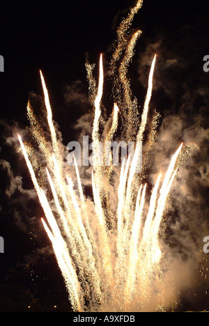 Explosion of Fireworks taken on bonfire night against a dark black night sky Stock Photo