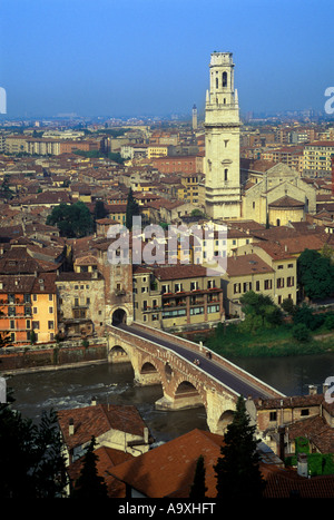 Verona old city and Adige river panoramic aerial view at evening Stock ...
