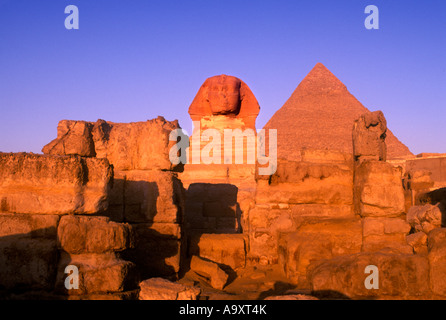 SPHINX CHEPHREN PYRAMID GIZA RUINS CAIRO EGYPT Stock Photo