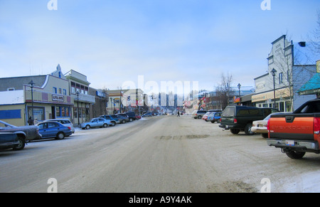 Cars parked on the street in downtown Whitehorse Yukon Canada Stock Photo