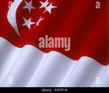 FLAG SINGAPORE MADE OF STITCHED COTTON BUNTING Stock Photo