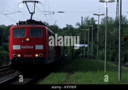 German railways Railion freight train running through Leichlingen near Cologne Germany Stock Photo