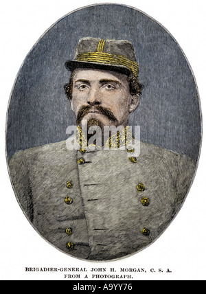 John Hunt Morgan Confederate cavalry officer in the American Civil War. Hand-colored woodcut Stock Photo