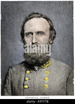 Confederate General Thomas Stonewall Jackson. Hand-colored woodcut Stock Photo