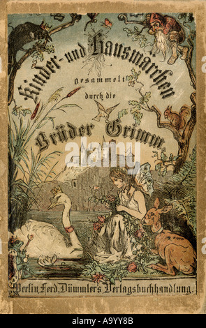 Cover of Brothers Grimm tales from a German edition published in Berlin 1865. Stock Photo