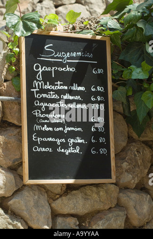 restaurant menu board Deia Mallorca Spain Stock Photo
