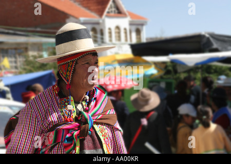 A Traditional Bolivian man wearing a hat in Llallagua, Potosi,  Bolivia Stock Photo