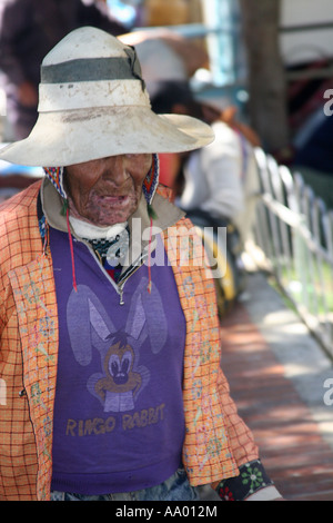 A Traditional  Old Bolivian man wearing a hat in Llallagua, Potosi, Bolivia Stock Photo