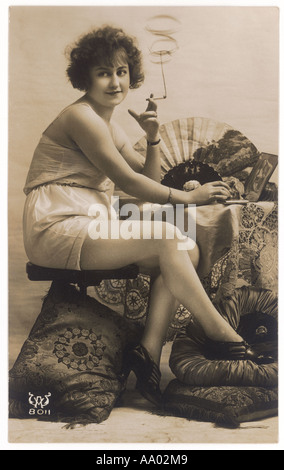 Woman Smoking In Slip Stock Photo