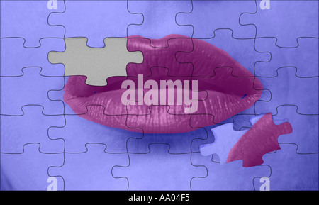 Red Lip Puzzle with Last Piece Missing Stock Photo