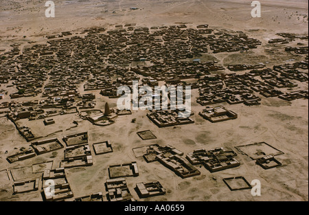 Aerial view of Agadez Niger Africa Tower at center left is mosque town is made of mud houses Stock Photo