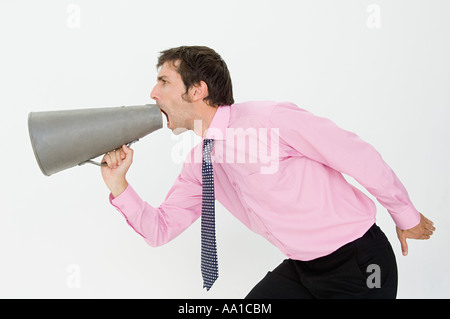 Man using megaphone Stock Photo