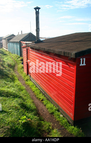 Red fisherman's hut river Tees South Gare Stock Photo