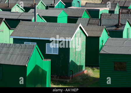 Green sheds at the south gare of the mouth of the river tees Stock Photo