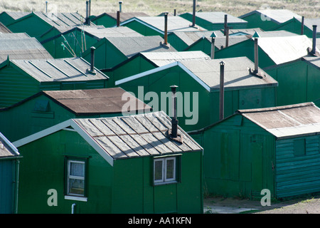 Green sheds at the south gare of the mouth of the river tees Stock Photo