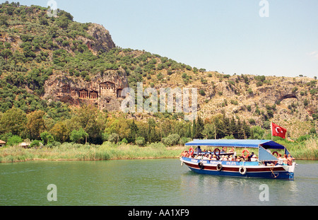 Kings tombs in the cliff face Kaunos Dalyan Turkey Stock Photo