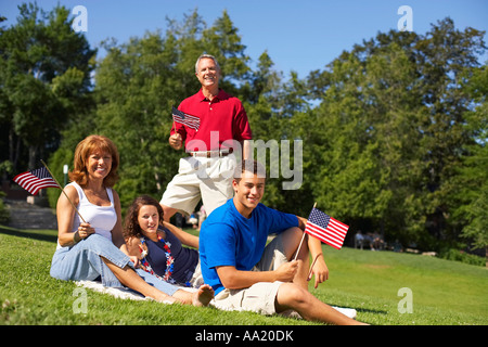 Family Celebrating the 4th of July, Camden, Maine, USA Stock Photo