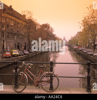 Canal View in winter using a graduated orange filter on the camera, Amsterdam, Netherlands Stock Photo