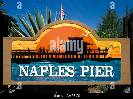 Sign for Naples Pier, Naples Beach, Florida, USA Stock Photo