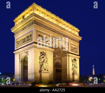 L'Arc de Triomphe at night, L'Etoile, Place Charles de Gaulle, Paris, France Stock Photo