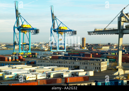 Zeebrugge, Belgium. Containers and cranes on the docks Stock Photo