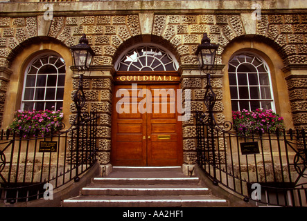 entrance, wooden doors, The Guildhall, Guildhall, Town Hall, High Street and Bridge Street, city of Bath, Somerset County, England, Europe Stock Photo