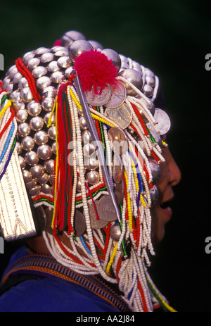 1, one, Akha woman, old woman, mature woman, ethnic minority, hillt ribe, headshot, Chiang Mai Province, Thailand, Southeast Asia, Asia Stock Photo