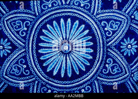tie-dyed cotton batik, tie-dyed batik, cotton batik, Chinese batik, textiles, on sale, for sale, vendor, town of Dali, Yunnan Province, China, Asia Stock Photo