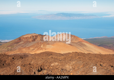 Pico viejo del Teide with the islands of La Gomera, La Palma and El Hierro in the distance. Canary islands, Spain, Europe. Stock Photo