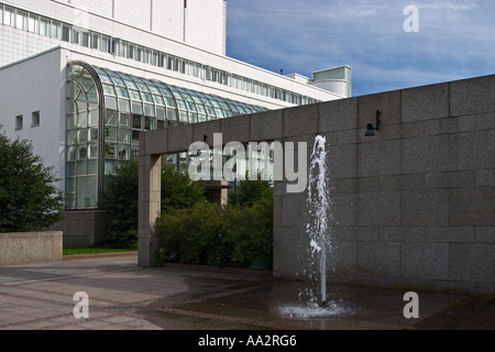 Fountain outside entrance to Finnish National Opera House Helsinki Finland Stock Photo