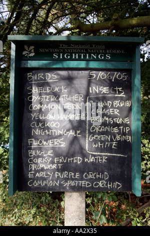 Bird sightings sign Newtown Nature Reserve Isle of Wight England UK Stock Photo