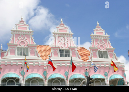 Facade of the Royal Plaza Shopping Mall,  downtown Oranjestad, Aruba, Dutch West Indies. Stock Photo
