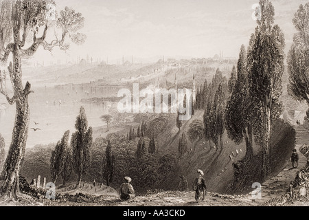 Cemetery and mosque of Ayub Eyyub Turkey in the 19th century Stock Photo