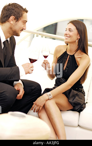 couple drinking red wine Stock Photo