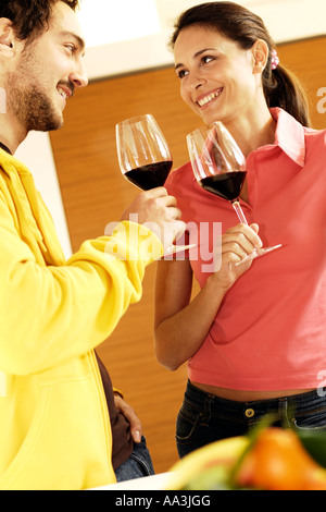 couple drinking red wine Stock Photo